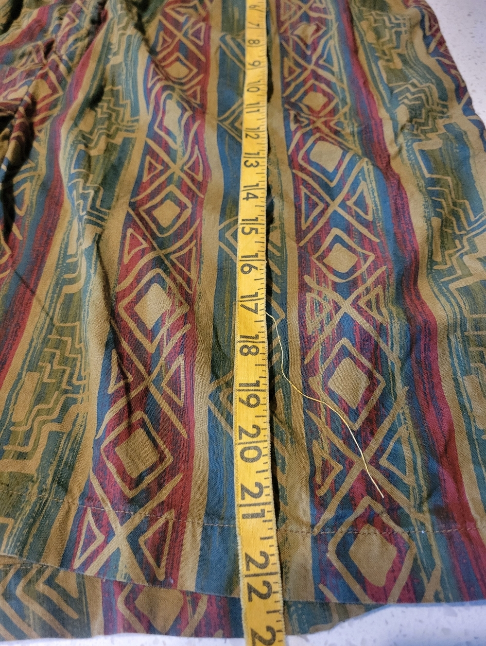 Vintage 80s Boho Geometric Pattern High-Waist Shorts in Green, Teal & Burgundy - Picture 6 of 8